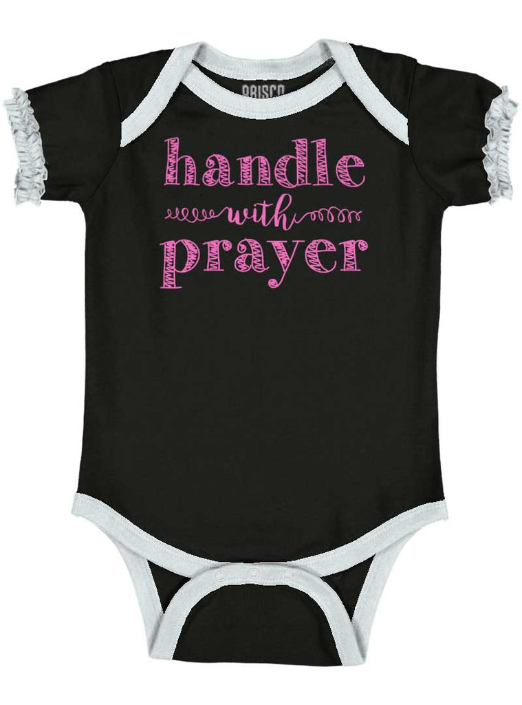 Handle With Prayer Baby Ruffled Trim Romper-Direct To Garment Print-Brisco Baby