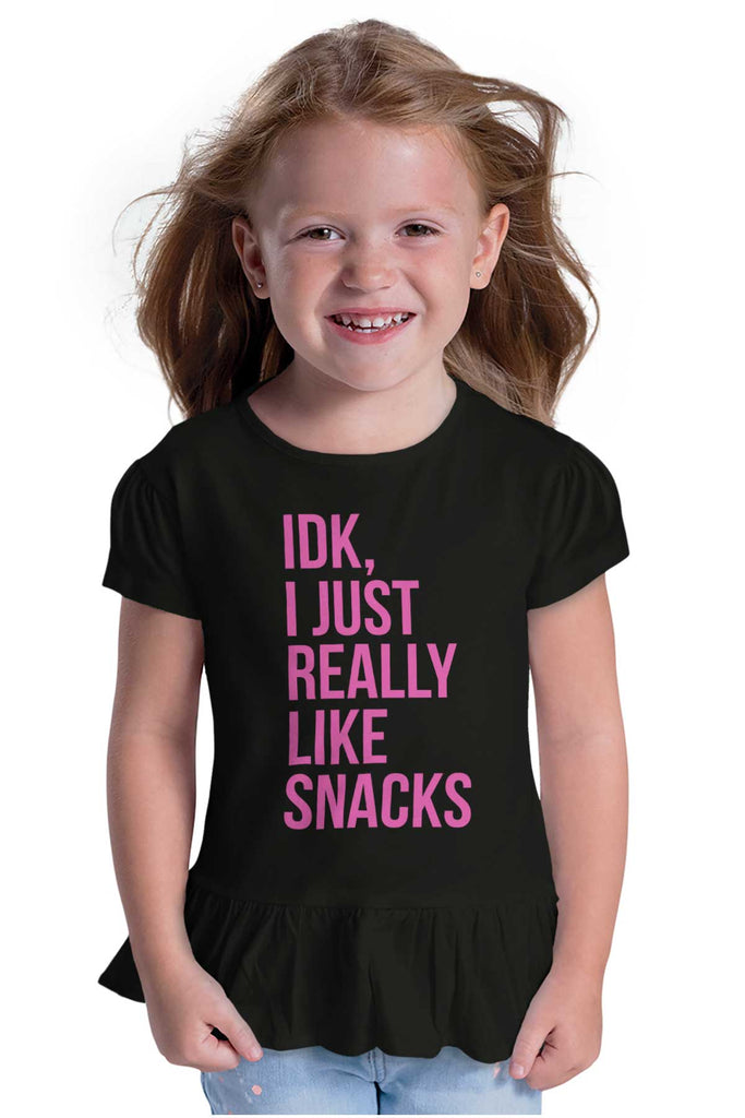 Really Like Snacks Toddler Ruffle Bottom Tee-Direct To Garment Print-Brisco Baby