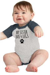 Sister has 4 legs Raglan Romper Bodysuit-Direct To Garment Print-Brisco Baby