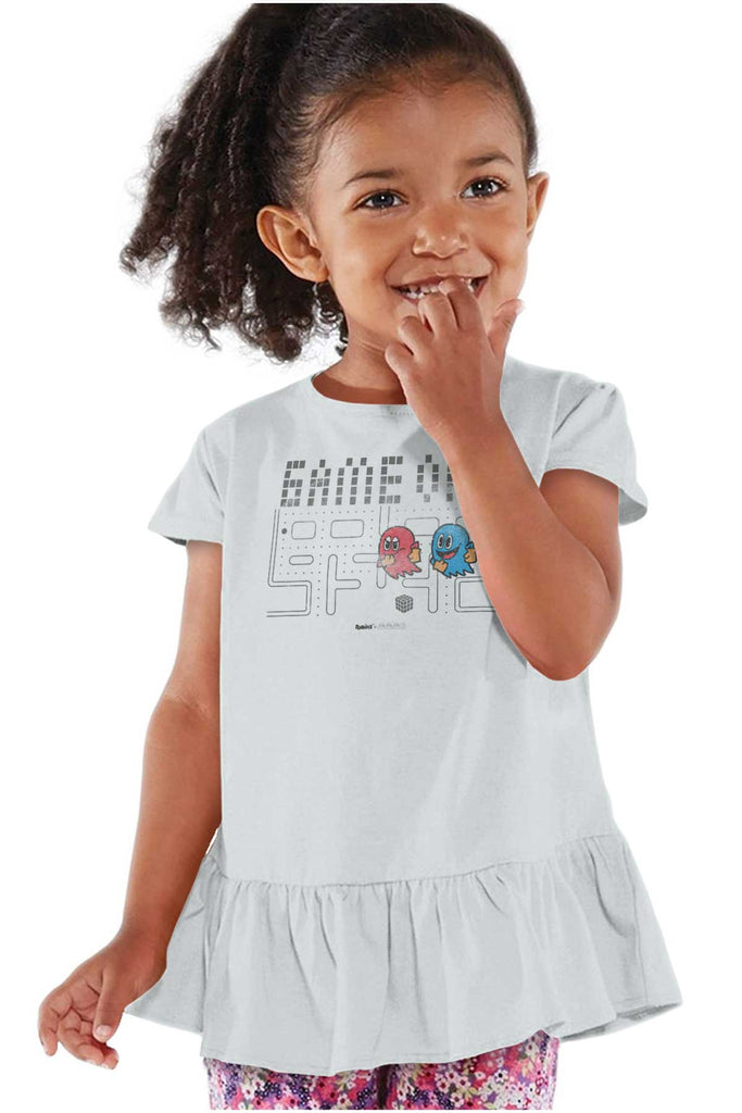 Pac-Man Ghosts Toddler Ruffle Bottom Tee-Direct To Garment Print-Brisco Baby