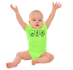 Crawl Walk Bike Romper Bodysuit-Direct To Garment Print-Brisco Baby