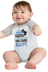 Daddy Plays Video Games Raglan Romper Bodysuit-Direct To Garment Print-Brisco Baby