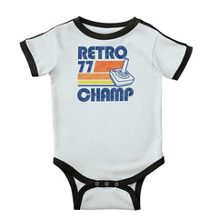 Retro 77 Champ Gamer Dragons Ringer Romper Bodysuit-Direct To Garment Print-Brisco Baby