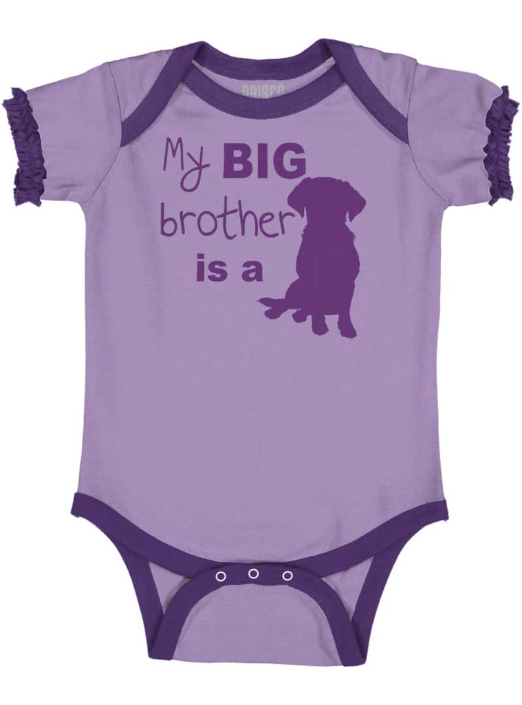 Brother is a Dog Baby Ruffled Trim Romper-Direct To Garment Print-Brisco Baby