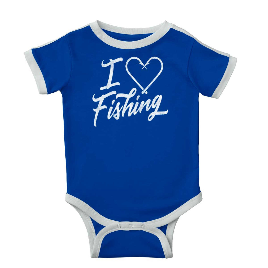 I Love Fishing Ringer Bodysuit-Direct To Garment Print-Brisco Baby