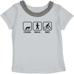 Crawl Walk Bike Toddler Ruffled Trim T-Shirt-Direct To Garment Print-Brisco Baby