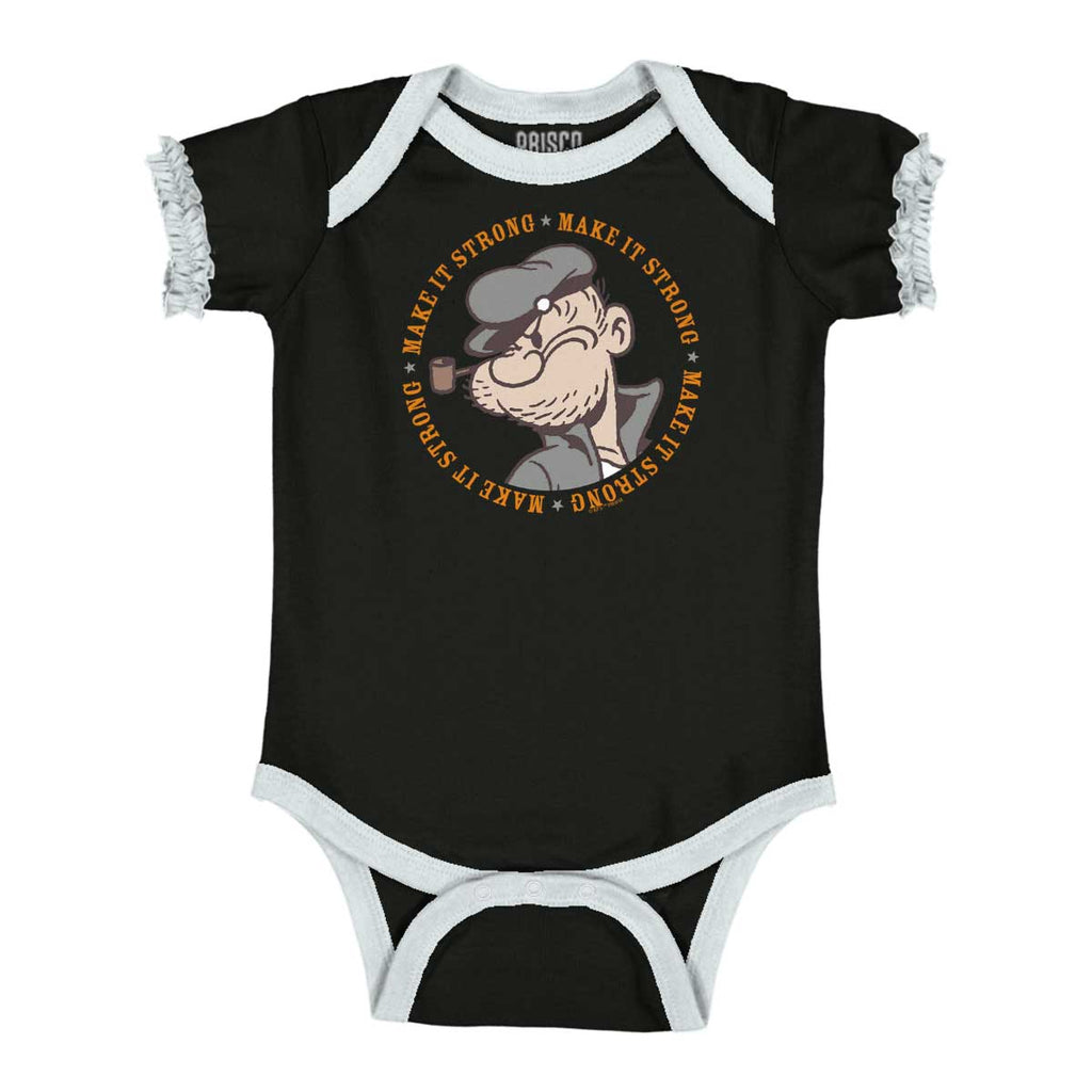 Make It Strong Baby Ruffled Trim Romper-Direct To Garment Print-Brisco Baby