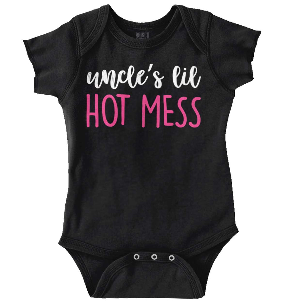 Uncle's Lil Hot Mess Romper Bodysuit-Direct To Garment Print-Brisco Baby