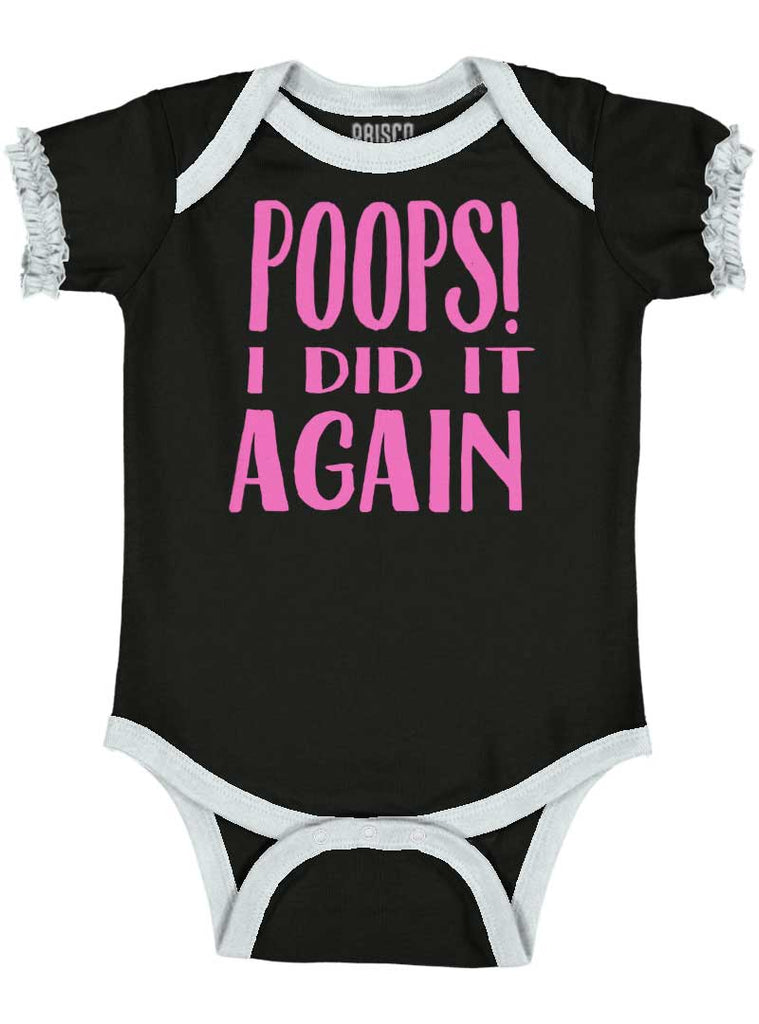 Poops I Did It Again Baby Ruffled Trim Romper-Direct To Garment Print-Brisco Baby