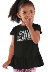 Cast Spells Not Dice Dungeons Toddler Ruffle Bottom Tee-Direct To Garment Print-Brisco Baby