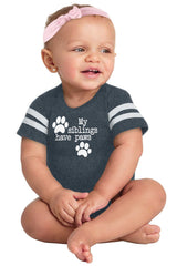 Siblings have paws Football Romper Bodysuit-Direct To Garment Print-Brisco Baby