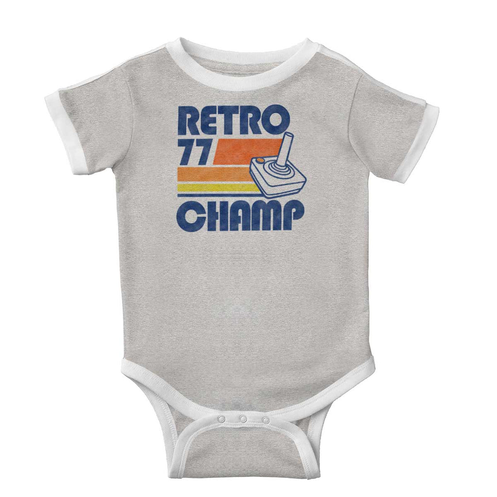 Retro 77 Champ Gamer Dragons Ringer Romper Bodysuit-Direct To Garment Print-Brisco Baby