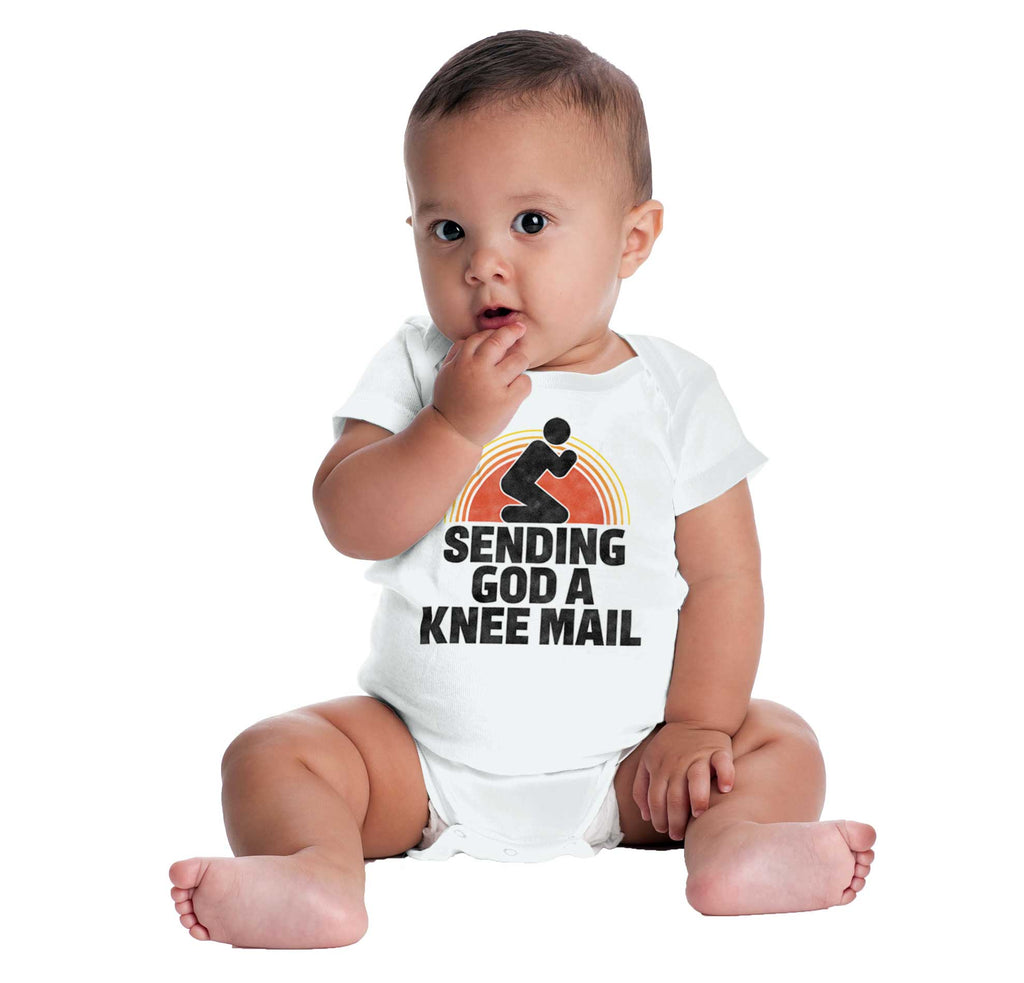 Sending God A Knee Mail Romper Bodysuit-Direct To Garment Print-Brisco Baby