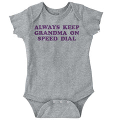 Always Keep Grandma Speed Dial Romper Bodysuit-Direct To Garment Print-Brisco Baby