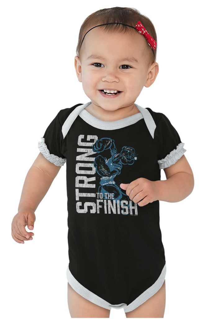 Popeye Muscles Baby Ruffled Trim Romper-Direct To Garment Print-Brisco Baby