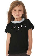 Jesus Christ BFF Toddler Ruffled Trim T-Shirt-Direct To Garment Print-Brisco Baby
