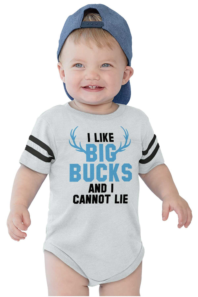 I Like Big Bucks Football Romper Bodysuit-Direct To Garment Print-Brisco Baby