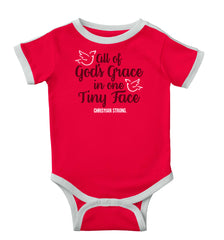 Gods Grace Tiny Face Ringer Romper Bodysuit-Direct To Garment Print-Brisco Baby