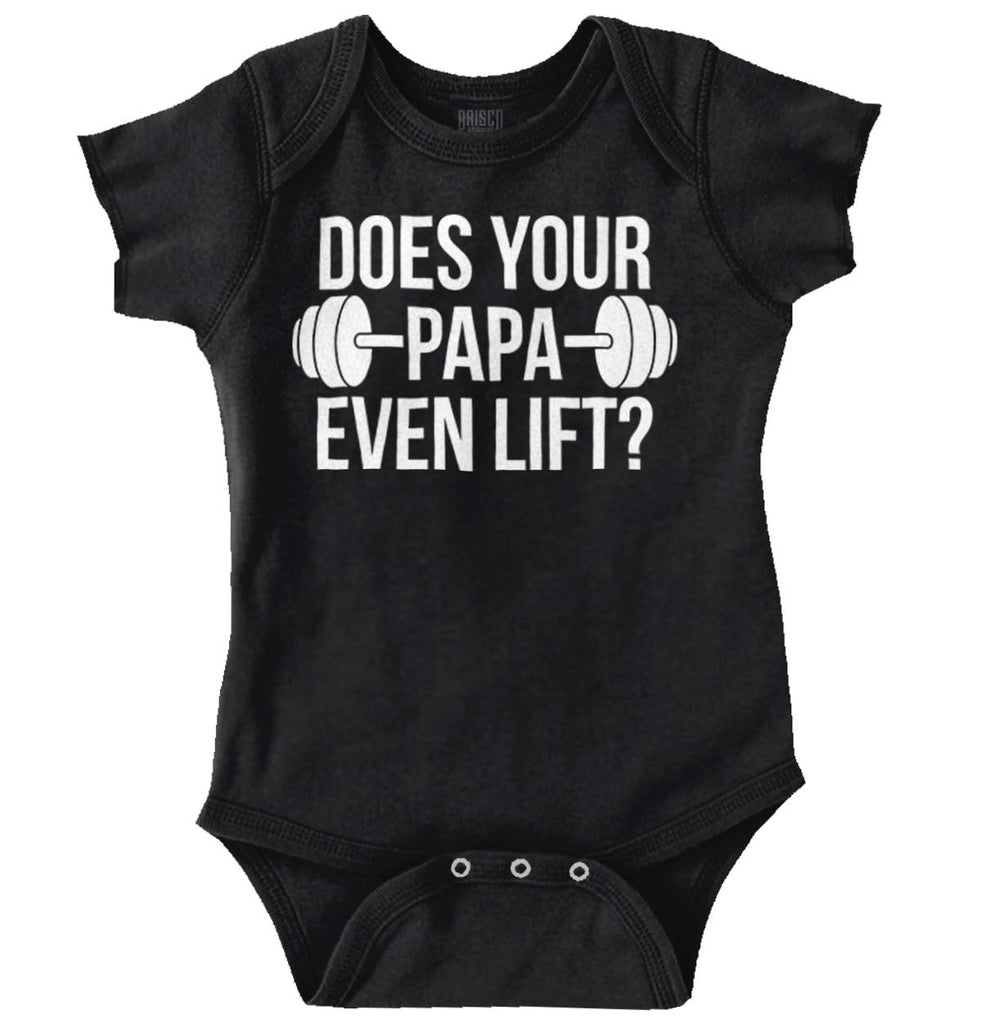 Does Your Papa Lift? Romper Bodysuit-Direct To Garment Print-Brisco Baby