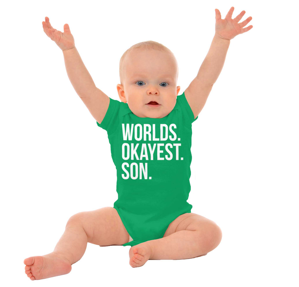 Worlds Okayest Son Romper Bodysuit-Direct To Garment Print-Brisco Baby