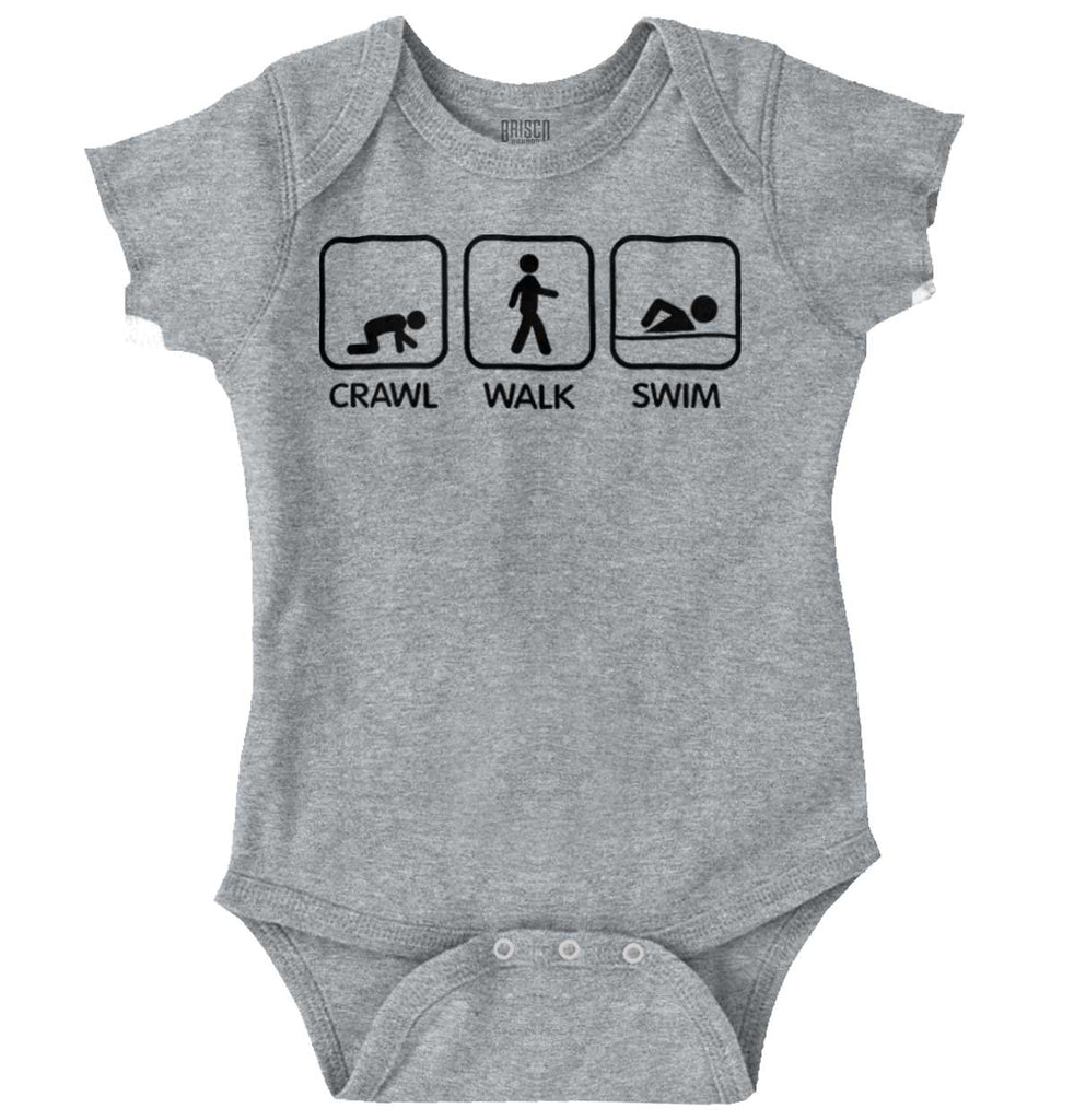 Crawl Walk Swim Romper Bodysuit-Direct To Garment Print-Brisco Baby