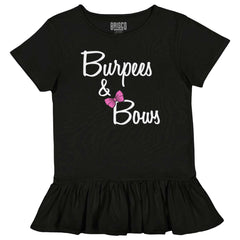 Burpees and Bows Toddler Ruffle Bottom Tee-Direct To Garment Print-Brisco Baby