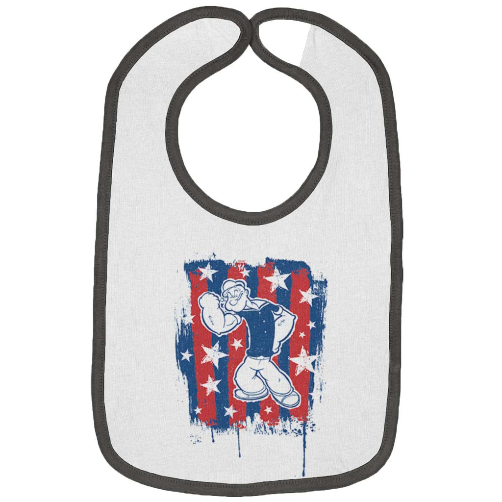 Stars Stripes Popeye Trimmed Colored Velcro Bib-Direct To Garment Print-Brisco Baby