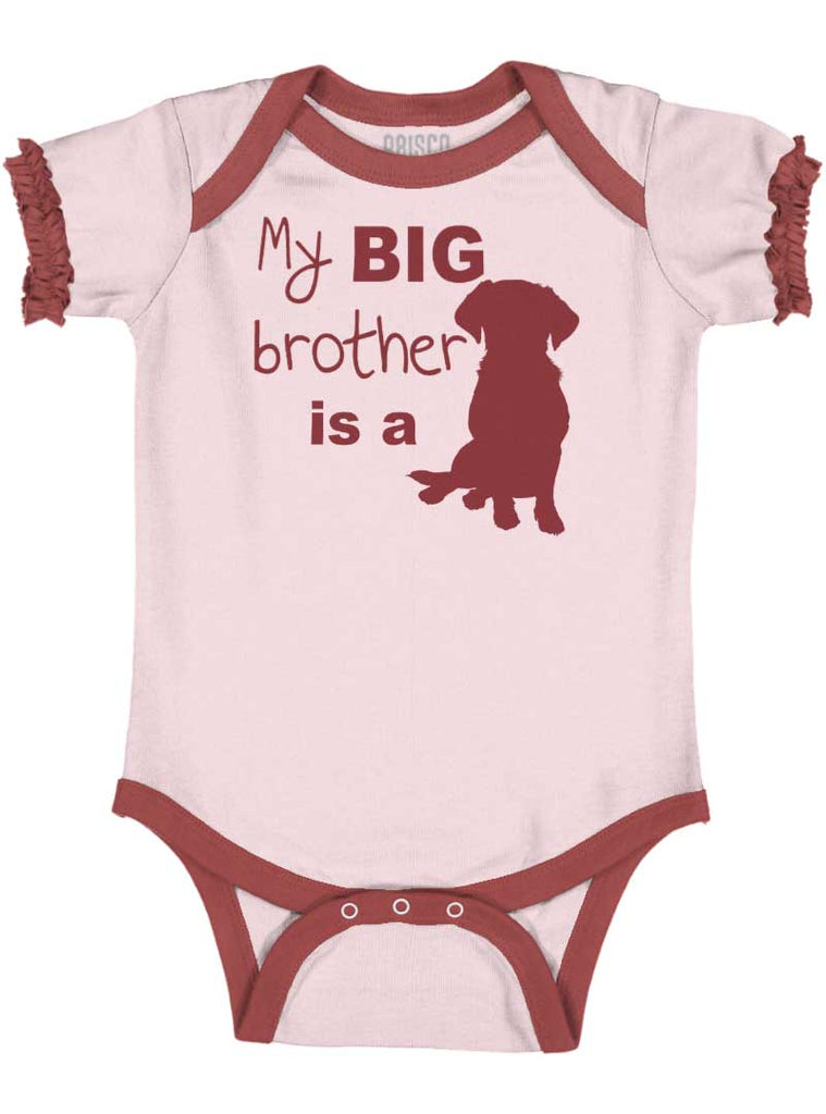 Brother is a Dog Baby Ruffled Trim Romper-Direct To Garment Print-Brisco Baby