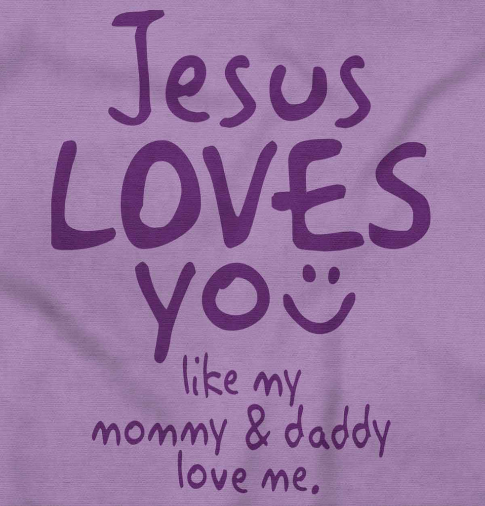 Jesus Loves You Baby Ruffled Trim Romper-Direct To Garment Print-Brisco Baby