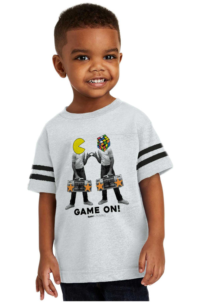Pac-Man Rubiks Game On Toddler Football Jersey Tee-Direct To Garment Print-Brisco Baby