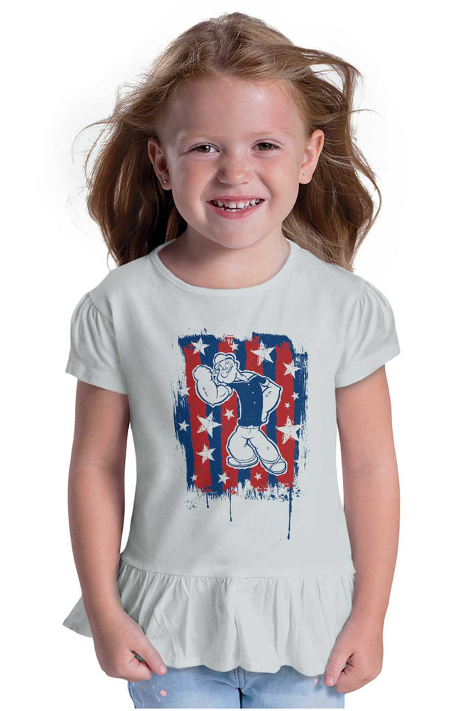 Stars Stripes Popeye Toddler Ruffle Bottom Tee-Direct To Garment Print-Brisco Baby