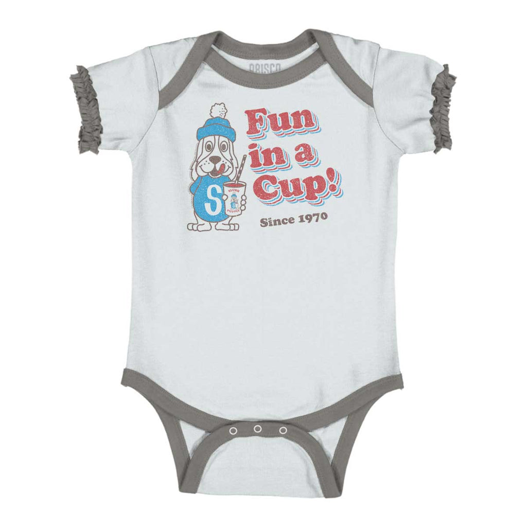 Fun In A Cup Baby Ruffled Trim Romper-Direct To Garment Print-Brisco Baby