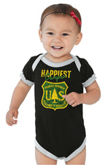 Happiest Camper Baby Ruffled Trim Romper-Direct To Garment Print-Brisco Baby