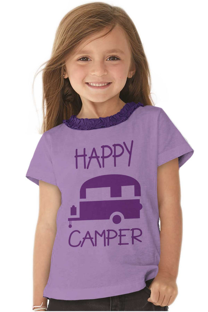 Happy Camper Toddler Ruffled Trim T-Shirt-Direct To Garment Print-Brisco Baby
