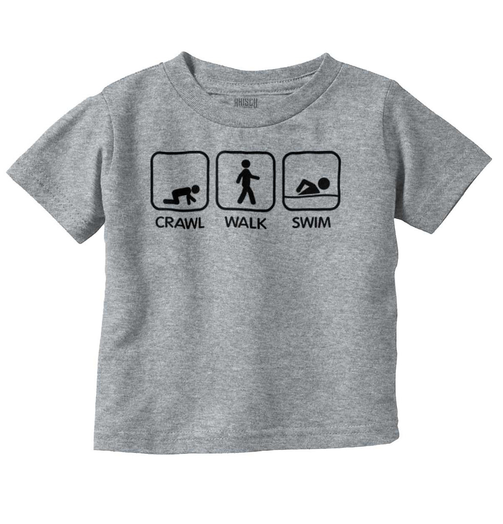 Crawl Walk Swim Infant Toddler T Shirt-Direct To Garment Print-Brisco Baby