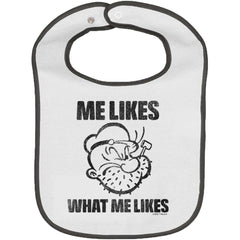 What Me Likes Trimmed White Snap Bib-Direct To Garment Print-Brisco Baby
