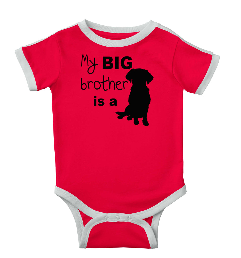Brother is a Dog Ringer Romper Bodysuit-Direct To Garment Print-Brisco Baby