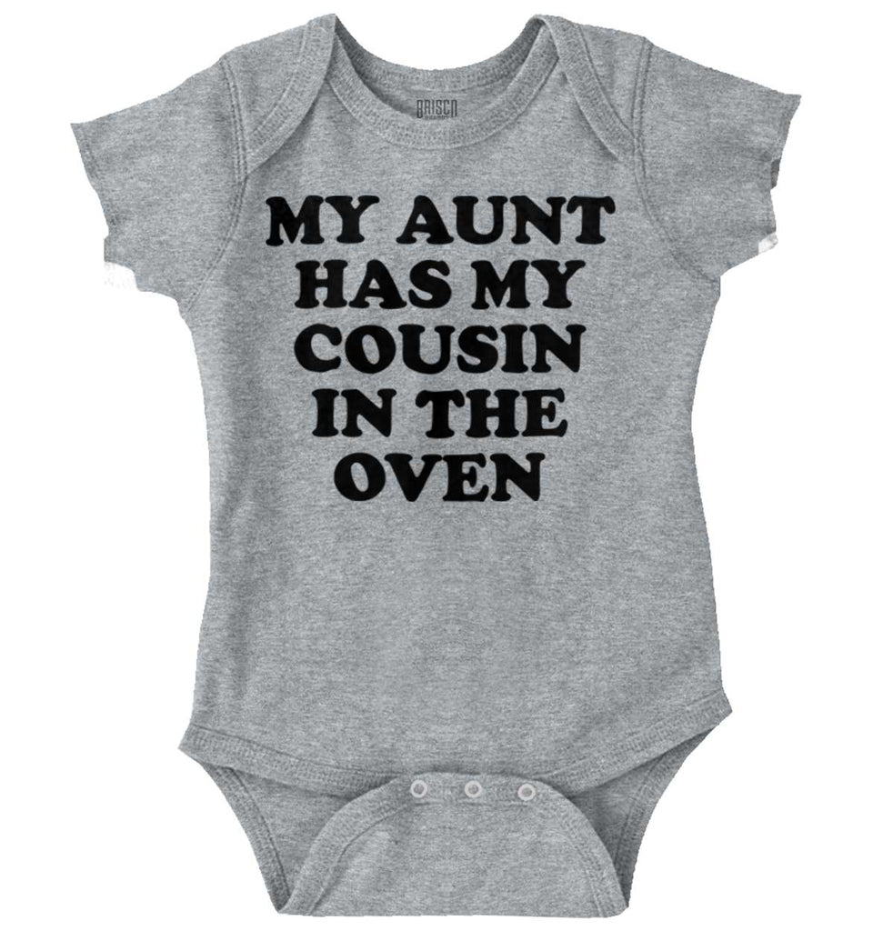 Aunt Has Cousin In Oven Romper Bodysuit-Direct To Garment Print-Brisco Baby