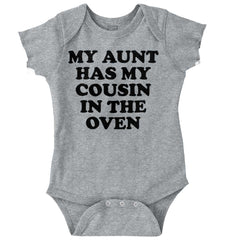 Aunt Has Cousin In Oven Romper Bodysuit-Direct To Garment Print-Brisco Baby