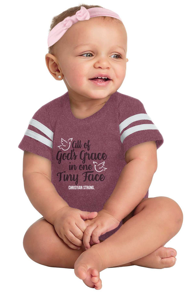Gods Grace Tiny Face Football Romper Bodysuit-Direct To Garment Print-Brisco Baby