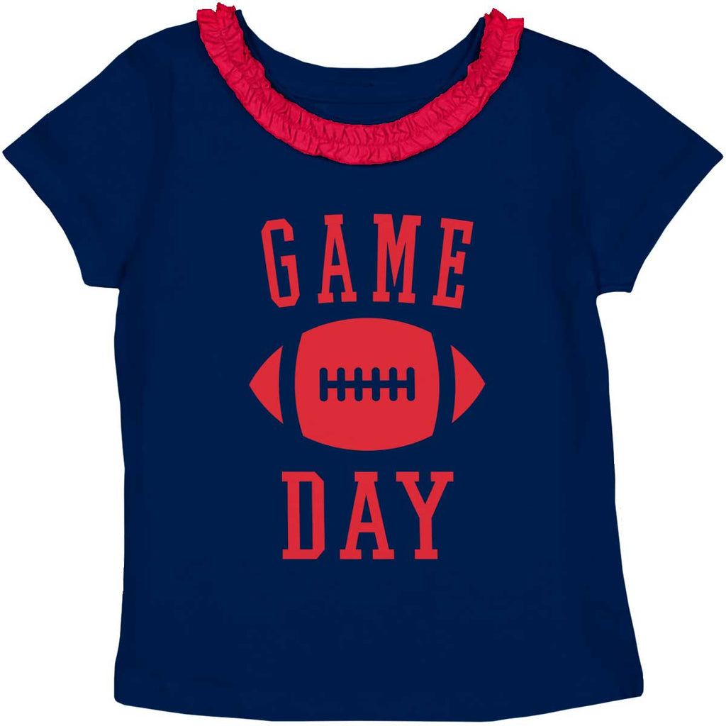 Game Day Toddler Ruffled Trim T-Shirt-Direct To Garment Print-Brisco Baby