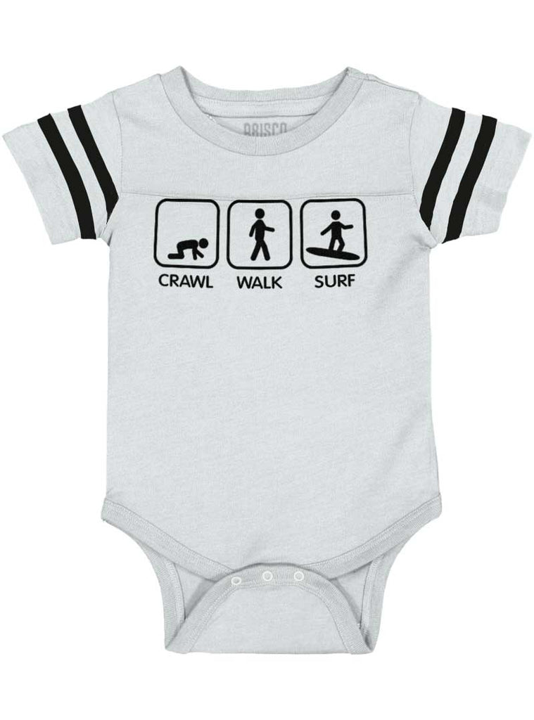 Crawl Walk Surf Football Romper Bodysuit-Direct To Garment Print-Brisco Baby