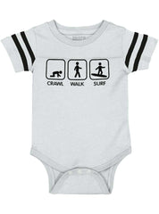 Crawl Walk Surf Football Romper Bodysuit-Direct To Garment Print-Brisco Baby