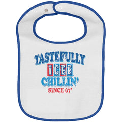 Chillin Since '67 Trimmed White Snap Bib-Direct To Garment Print-Brisco Baby