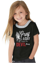 Pray A Day Toddler Ruffled Trim T-Shirt-Direct To Garment Print-Brisco Baby
