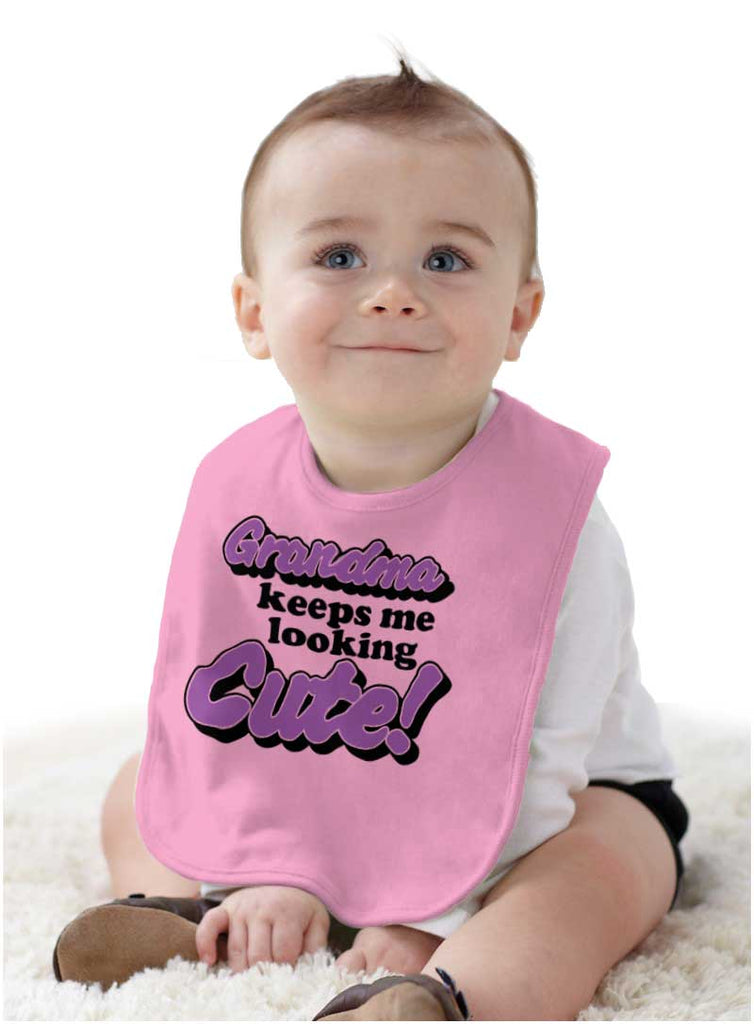 Grandma Keeps Me Cute Infant Baby Bib-Direct To Garment Print-Brisco Baby