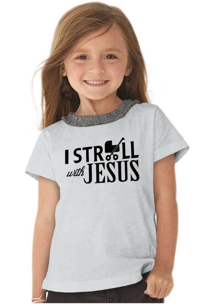 Stroll With Jesus Toddler Ruffled Trim T-Shirt-Direct To Garment Print-Brisco Baby