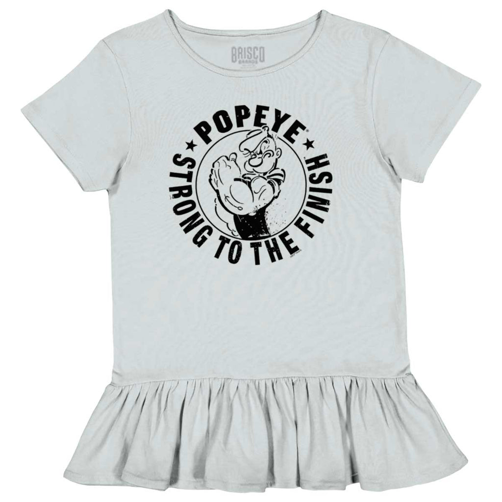 Popeye To The Finish Toddler Ruffle Bottom Tee-Direct To Garment Print-Brisco Baby