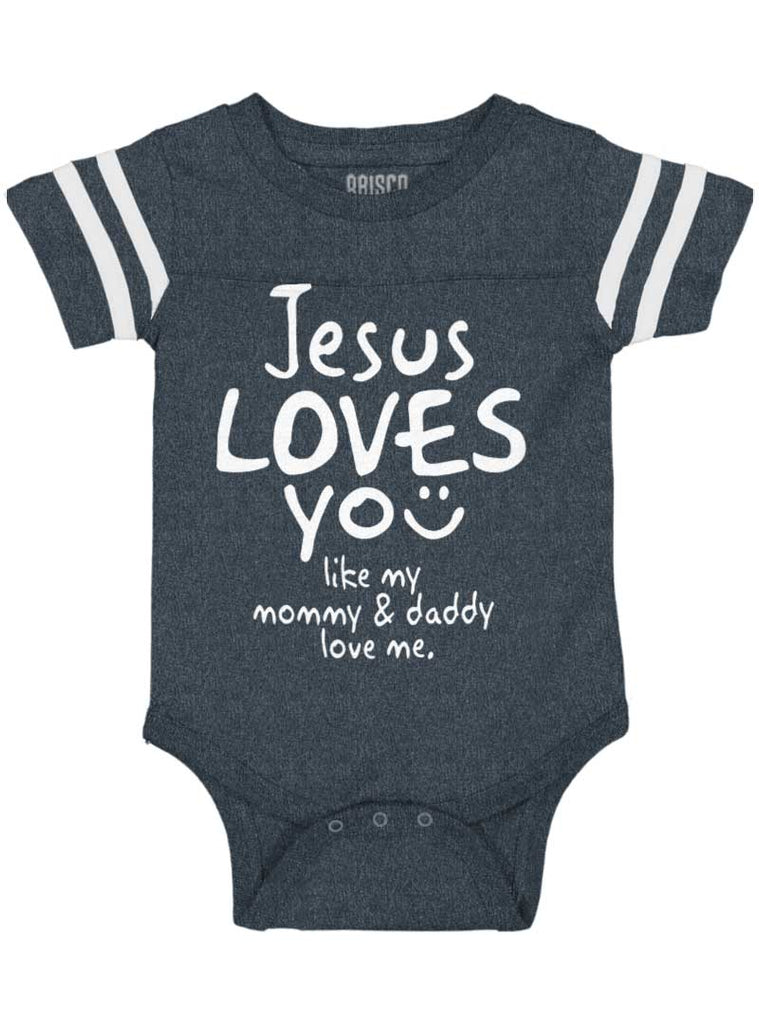 Jesus Loves You Football Romper Bodysuit-Direct To Garment Print-Brisco Baby