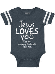 Jesus Loves You Football Romper Bodysuit-Direct To Garment Print-Brisco Baby